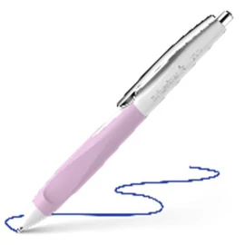 Golyóstoll, 0,5 mm, nyomógombos, fehér-rózsaszín tolltest, SCHNEIDER "Haptify", kék
