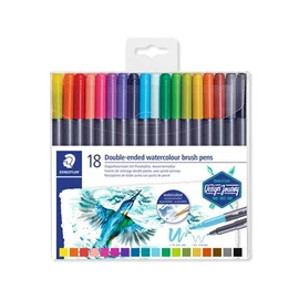 Ecsetirón készlet, 0,5-0,8/1,0-6,0 mm, kétvégű, STAEDTLER "3001", 18 szín