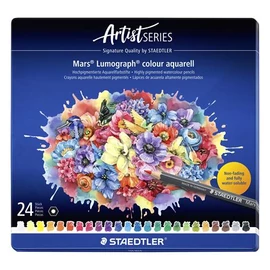 Akvarell színes ceruza készlet, hatszögletű, fémdobozos, STAEDTLER "Mars® Lumograph® 104", 24 különböző szín