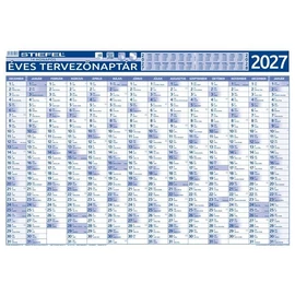 Éves tervező és projekt naptár, kétoldalas, fémléces, kék színű filctollal, 70x100 cm, 2027 évi, STIEFEL
