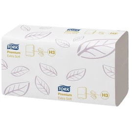 Kéztörlő,  Z hajtás, 2 rétegű, 200 lap, H3 rendszer, Premium, TORK "Extra Soft Singlefold", fehér