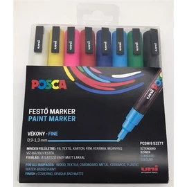 Dekormarker készlet, 0,9-1,3 mm, UNI "Posca PC-3M", 8 különböző szín