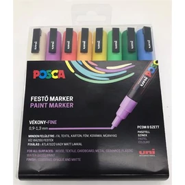 Dekormarker készlet, 0,9-1,3 mm, UNI "Posca PC-3M", 8 különböző pasztell szín
