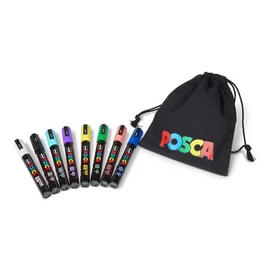 Dekormarker készlet, 1,8-2,5 mm, UNI "Posca Pouch PC-5M", 8 különböző szín, tartóval
