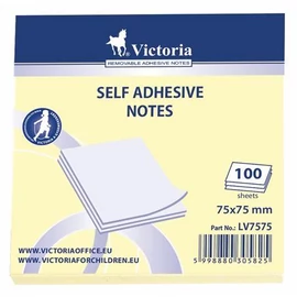 Öntapadó jegyzettömb, 75x75 mm, 100 lap, VICTORIA OFFICE, sárga