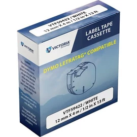 Feliratozógép szalag, 12 mm x 4 m, VICTORIA TECHNOLOGY, fehér