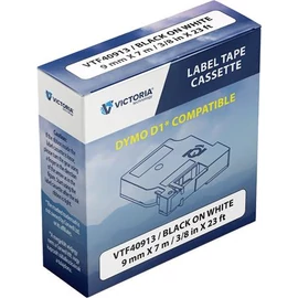 Feliratozógép szalag, 9 mm x 7 m, VICTORIA TECHNOLOGY, fehér-fekete