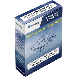 Feliratozógép szalag, 12 mm x 8 m, VICTORIA TECHNOLOGY, fehér-fekete