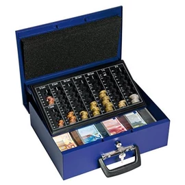 Pénzkazetta, Euro bankjegyekhez és érmékhez, 35,5x27,5x10 cm, WEDO "UNIVERSA", kék