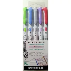 Szövegkiemelő készlet, 1,4/4,0 mm, kétvégű ZEBRA "Mildliner Cool & Refined" 5 szín