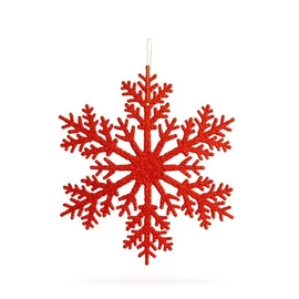 Karácsonyi dekoráció - jégkristály - glitteres piros - akasztható - 31 cm