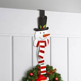 Karácsonyi kopogtató, ajtódísz tartó - fém - hóember - 38 cm