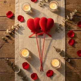 Leszúrható szív szett - piros plüss, habszivacs - 28 cm - 2 db / csomag