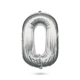 0-ás születésnapi szám fólia lufi, ezüst, 40"