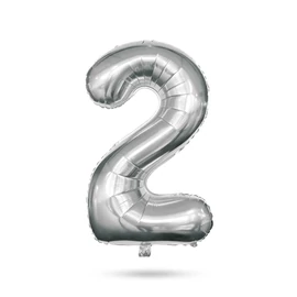 2-es születésnapi szám fólia lufi, ezüst, 40"