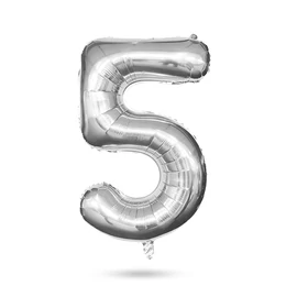 5-ös születésnapi szám fólia lufi, ezüst, 40"