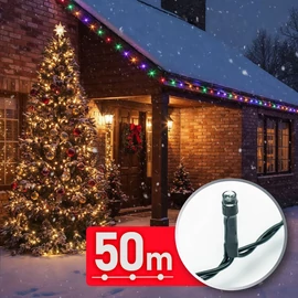 Fényfüzér, 50 m, színes, 1000 LED, 220-240V, 9W, átlátszó kábel