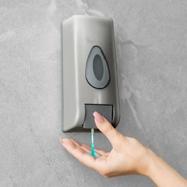 Szappanadagoló, kézzel működtethető, 350 ml, fali, ezüst