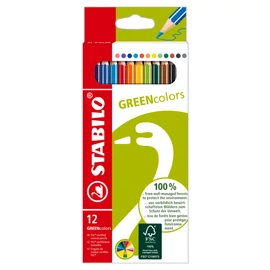 GreenColors színes ceruza készlet, hatszögletű, 12 szín