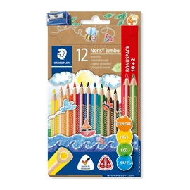 Noris® Jumbo 128 színes ceruza készlet, háromszögletű, vastag, hegyezővel, 10+2 szín