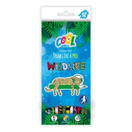 Színes ceruza készlet, háromszögletű, COOL BY VICTORIA "Wildlife", 12 különböző szín