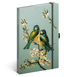 Presco keménytáblás notesz, pontozott vonalozással, krémszínű lapokkal, leszorító gumiszalaggal, Birds, 130x210mm