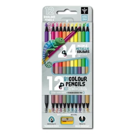 Színes ceruza készlet, kétvégű , 12/24, hegyezővel Ars Una 24 klf. neon/metál szín,