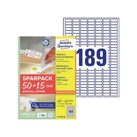 Etikett címke, 25,4x10mm, univerzális, 65 lap, 189 címke/lap Avery, fehér