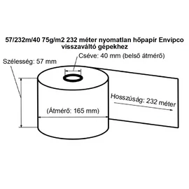 Hőpapír 57mm széles, 232fm hosszú, cséve 40mm, BPA mentes nyomatlan, ENVIPCO MOHU visszaváltó gépekhez