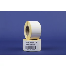 Etikett címke thermo, 26x43mm, tekercses, 1000 címke/tekercs fehér