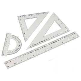 Vonalzókészlet, 30cm, vonalzó, szögmérő, 45° és 60° háromszög vonalzók 4 db/csom