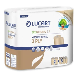 Papírtörlő konyhai 3 rétegű átmérő: 14,5 cm 200 lap/42 méter/tekercs 2 tekercs/csomag EcoNatural 2.3 Lucart_821639Jbarna