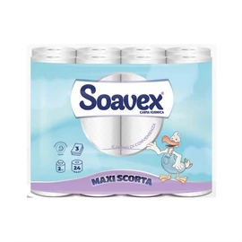 Toalettpapír 3 rétegű kistekercses 100% cellulóz 162 lap/17,01 m/tekercs 24 tekercs/csomag Soavex Maxi Scorta_Paperdi