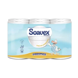 Toalettpapír 3 rétegű kistekercses 100% cellulóz 170 lap/20,4 m/tekercs 12 tekercs/csomag Soavex Maxi Prestige_Paperdi