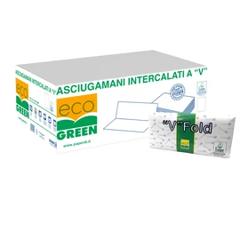 Kéztörlő 2 rétegű V hajtogatott 250 lap/csomag 21 x 21 cm 20 csomag/karton EcoGreen Paperdi_AV.11821/5000 fehér