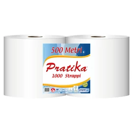 Ipari törlő 2 rétegű tekercses átmérő: 29 cm 1000 lap/340 m/tekercs 2 tekercs/csomag Praktika 1000 Paperdi_fehér