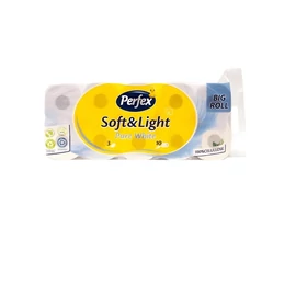 Toalettpapír 3 rétegű kistekercses 100% cellulóz 120 lap/tekercs 8 + 2 tekercs/csomag Boni Perfex_hófehér