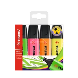 Szövegkiemelő készlet 2-5mm, vágott hegyű, STABILO Boss original, 4 klf. szín