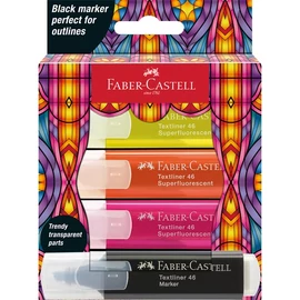 Faber-Castell Glassy 4 db-os neon+fekete szövegkiemelő készlet