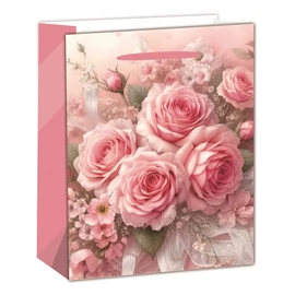IRIS matt papírtasak rózsacsokros rózsaszín 26 x 32cm