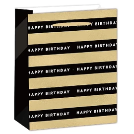 IRIS matt papírtasak hologrammos hot stamp Happy Birtday fekete/arany 18 x 23cm