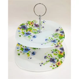 IRIS üveg sütikínáló, 2 részes, kék sárga virágos 20+25cm