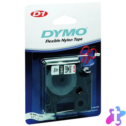 DYMO címke LM D1 nylon, 12mm, fekete betű / fehér alap, 16957,18488