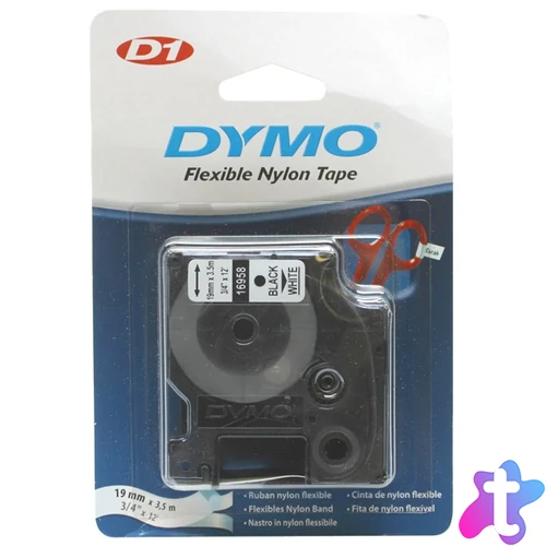 DYMO címke LM D1 nylon, 19mm, fekete betű / fehér alap, S0718050, S0718120, 18489, 18759