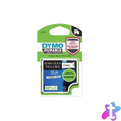 DYMO Tartós D1-es szalag 12mmx5,5m, fekete/fehé