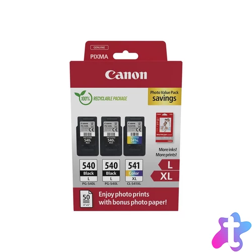 Canon PG-540Lx2 (2x11 ml) + CL-541XL (1x15 ml) + 50 lap GP501 10x15 fényes fotópapír Multipack