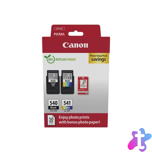 Canon PG-540 (1x8 ml) + CL-541 (1x8 ml) + 50 lap GP501 10x15 fényes fotópapír Multipack