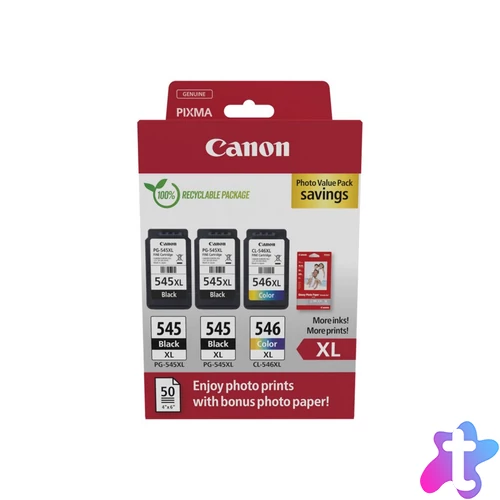 Canon PG-545XLx2 (2x15 ml) + CL-546XL (1x13 ml) + 50 lap GP501 10x15 fényes fotópapír Multipack