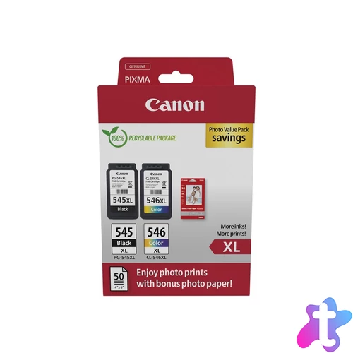 Canon PG-545XL (1x15 ml) + CL-546XL (1x13 ml) + 50 lap GP501 10x15 fényes fotópapír Multipack