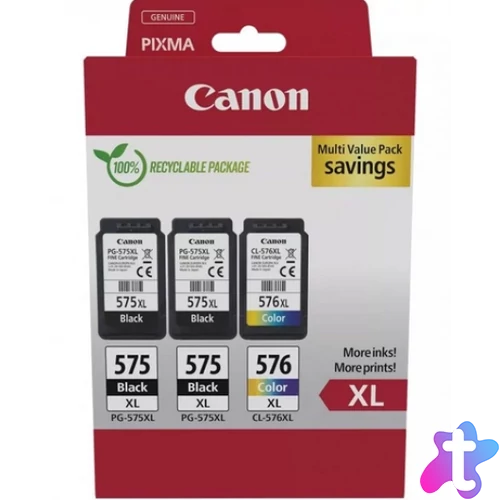 Canon PG-575XLx2 (2x15 ml) + CL-576XL (1x13 ml) + 50 lap GP501 10x15 fényes fotópapír Multipack